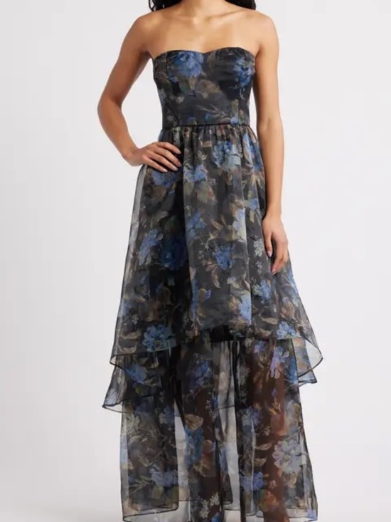 Lulus Dresses & Skirts - Lulu's Strapless Black and Blue Floral High-Low Dress